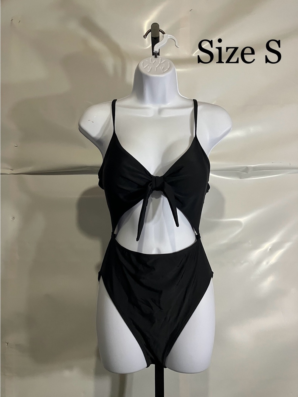 Women’s Black Kids One-Piece Swimsuit with Front Tie Size Small